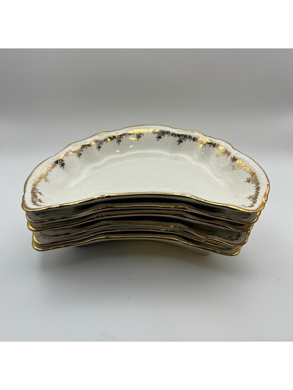 Vintage Homer Laughlin Hudson Bone Dishes Set of 6 Crescent Gold Trim USA